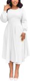 Fall Dresses for Women Semi-Formal Fit Casual Slim Long Puff Sleeves O-Neck Elegant Swing A Line Maxi Dresses