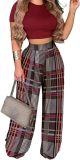 2 Piece Outfits for Women Short Sleeve Crop Top High Waist Wide Leg Long Pant Sets Tracksuit Sport Set