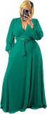 Plus Size Women's 2 Piece Outfits Casual Long Sleeve Wrap Crop Top Maxi Long Dress Flowy Matching Sets