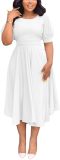Summer Dresses for Women Semi-Formal Fit Casual Slim Short Puff Sleeve O-Neck Elegant Swing A Line Maxi Dresses