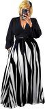 Plus Size Women's 2 Piece Outfits Casual Long Sleeve Wrap Crop Top Maxi Long Dress Flowy Matching Sets