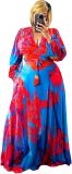 Plus Size Women's 2 Piece Outfits Casual Long Sleeve Wrap Crop Top Maxi Long Dress Flowy Matching Sets