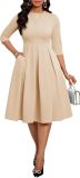 Fall Dresses for Women Semi-Formal Fit Casual Slim Mid Sleeves O-Neck Elegant Swing A Line Midi Dresses