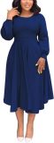 Fall Dresses for Women Semi-Formal Fit Casual Slim Long Puff Sleeves O-Neck Elegant Swing A Line Maxi Dresses
