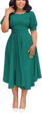 Summer Dresses for Women Semi-Formal Fit Casual Slim Short Puff Sleeve O-Neck Elegant Swing A Line Maxi Dresses