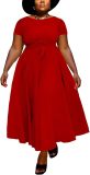 BFFBABY Plus Size Dress A Line Dresses for Women Summer Long Dresses with Sleeve Casual Belted