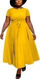 BFFBABY Plus Size Dress A Line Dresses for Women Summer Long Dresses with Sleeve Casual Belted