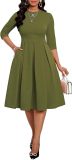 Fall Dresses for Women Semi-Formal Fit Casual Slim Mid Sleeves O-Neck Elegant Swing A Line Midi Dresses