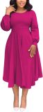 Fall Dresses for Women Semi-Formal Fit Casual Slim Long Puff Sleeves O-Neck Elegant Swing A Line Maxi Dresses