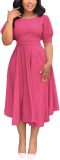 Summer Dresses for Women Semi-Formal Fit Casual Slim Short Puff Sleeve O-Neck Elegant Swing A Line Maxi Dresses