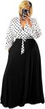 Plus Size Women's 2 Piece Outfits Casual Long Sleeve Wrap Crop Top Maxi Long Dress Flowy Matching Sets