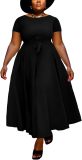 BFFBABY Plus Size Dress A Line Dresses for Women Summer Long Dresses with Sleeve Casual Belted