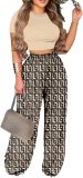 2 Piece Outfits for Women Short Sleeve Crop Top High Waist Wide Leg Long Pant Sets Tracksuit Sport Set