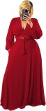 Plus Size Women's 2 Piece Outfits Casual Long Sleeve Wrap Crop Top Maxi Long Dress Flowy Matching Sets