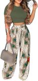 2 Piece Outfits for Women Short Sleeve Crop Top High Waist Wide Leg Long Pant Sets Tracksuit Sport Set