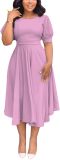 Summer Dresses for Women Semi-Formal Fit Casual Slim Short Puff Sleeve O-Neck Elegant Swing A Line Maxi Dresses