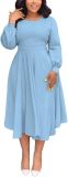 Fall Dresses for Women Semi-Formal Fit Casual Slim Long Puff Sleeves O-Neck Elegant Swing A Line Maxi Dresses