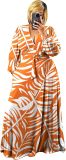 Plus Size Women's 2 Piece Outfits Casual Long Sleeve Wrap Crop Top Maxi Long Dress Flowy Matching Sets