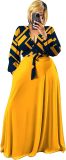 Plus Size Women's 2 Piece Outfits Casual Long Sleeve Wrap Crop Top Maxi Long Dress Flowy Matching Sets
