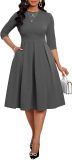 Fall Dresses for Women Semi-Formal Fit Casual Slim Mid Sleeves O-Neck Elegant Swing A Line Midi Dresses