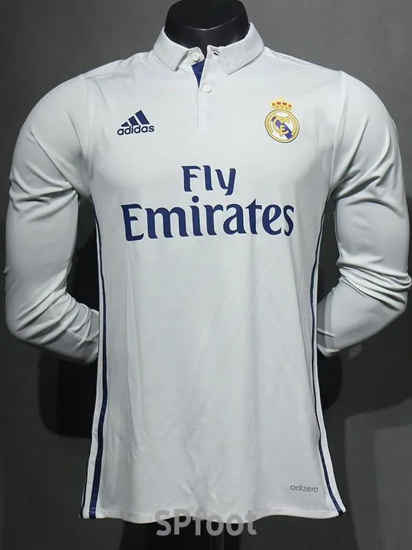 2016-2017 RMA Home Long Sleeve Player Version Retro Soccer Jersey 长袖球员