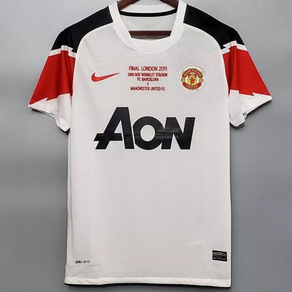 2010-2011 Man Utd UCL Version Away White Retro Soccer Jersey(胸前决赛字)