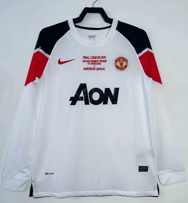 2010-2011 Man Utd Away Long Sleeve Retro Soccer Jersey