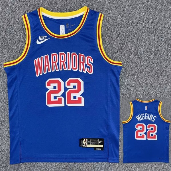 Warriors WIGGINS #22 Blue 75th Anniversary Retro NBA Jersey