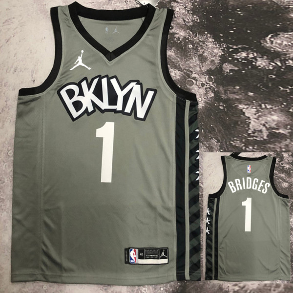 NETS BRIDGES #1 Grey Top Quality Hot Pressing NBA Jersey (Trapeze Edition)