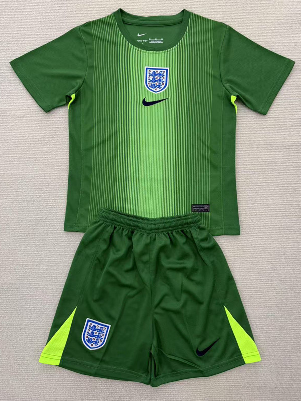 25-26 England Green Goalkeeper Kids Soccer Jersey