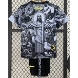 24-25 Brazil Black Grey Special Edition Kids Soccer Jersey (耶稣灰黑)
