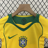 2004 Brazil Home Kids Retro Soccer Jersey