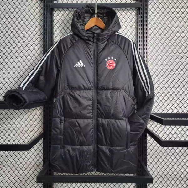 23-24 Bayern Black Hooded Cotton Coat White Edge (白色边) 棉衣