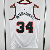 2017-18 BUCKS ANTETOKOUNMPO #34 White Retro Top Quality Hot Pressing NBA Jersey