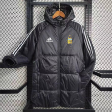 23-24 Argentina Black Hooded Cotton Coat White Edge (白色边) 棉衣