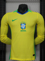 25-26 Brazil Home Long Sleeve Player Version Soccer Jersey (长袖球员)(带星)