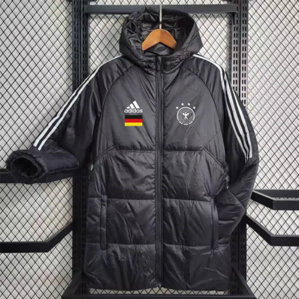 23-24 Germany Black Hooded Cotton Coat White Edge (白色边) 棉衣