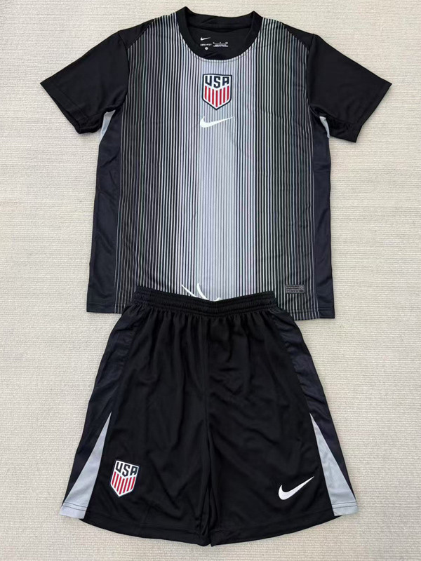 25-26 USA  Black Goalkeeper Kids Soccer Jersey