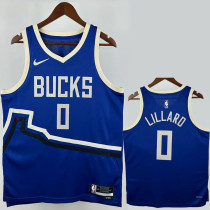 24-25 BUCKS LILLARD #0 Blue City Edition Top Quality Hot Pressing NBA Jersey(V领)