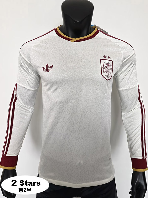 26-27 Spain Away Long Sleeve Player Version Soccer Jersey (长袖球员)(带2星)