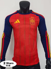 26-27 Spain Home Long Sleeve Player Version Soccer Jersey (长袖球员)(带2星)