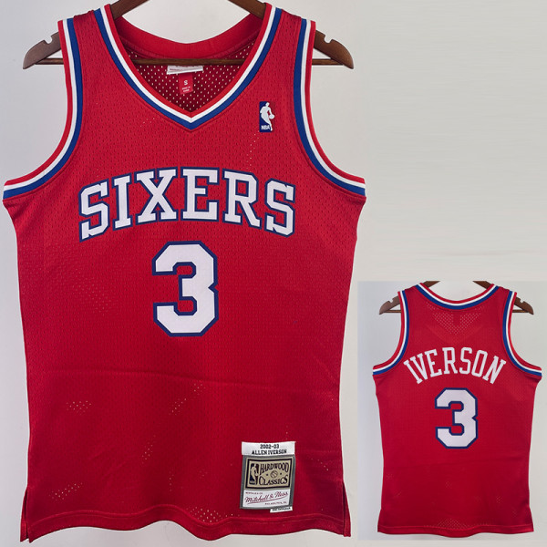 1996/97 76ERS IVERSON #3 Red Retro Top Quality Hot Pressing NBA Jersey