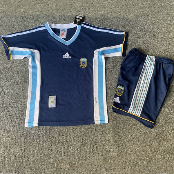 1998  Argentina Away Kids Retro Soccer Jersey