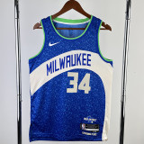 23/24 BUCKS ANTETOKOUNMPO #34 Blue City Edition Top Quality Hot Pressing NBA Jersey
