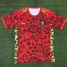 25-26 Portugal Red Floral Pattern Fans Soccer Jersey