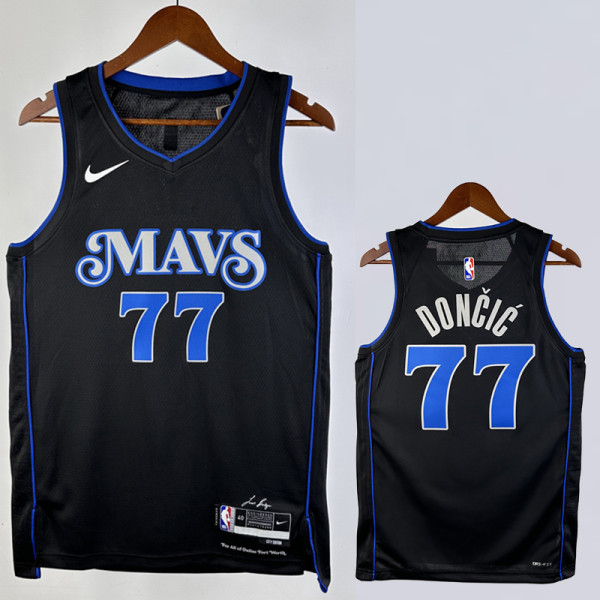 23/24 Dallas Mavericks DONCIC #77 Black City Edition Top Quality Hot Pressing NBA Jersey(V领)