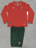 25-26 Portugal Home Long Sleeve Kids  Soccer Jersey