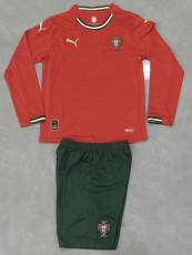 25-26 Portugal Home Long Sleeve Kids  Soccer Jersey