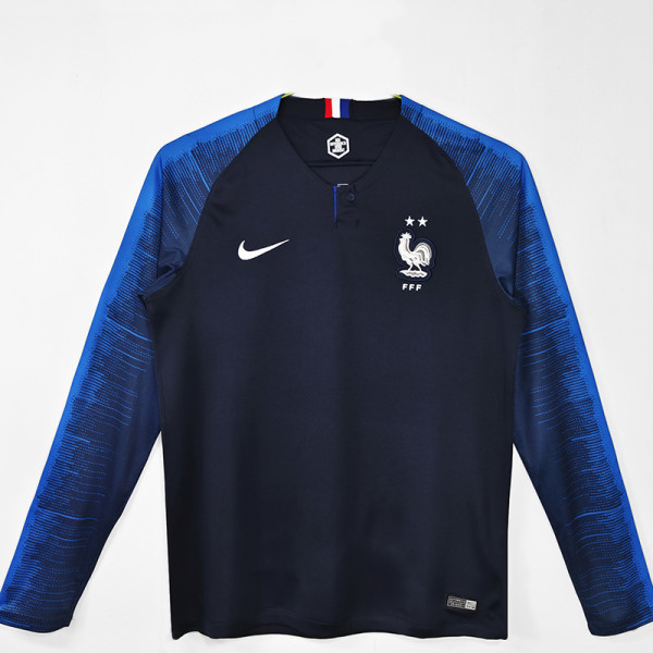 2018 France Home Long Sleeve Retro Soccer Jersey