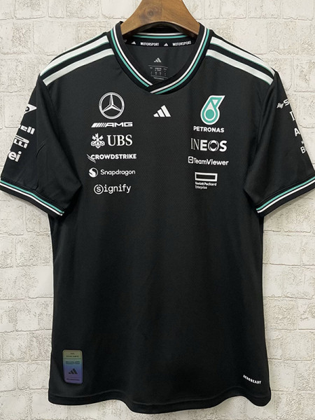 2025 F1 Mercedes Black V Neck Racing Suit(圆领)